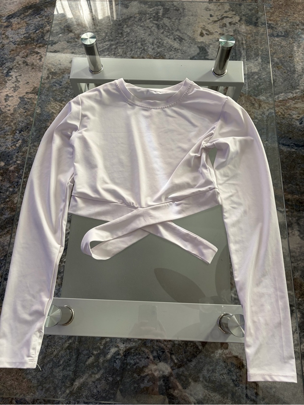 Long Sleeve Twist-Front Crop Top - White